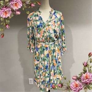 V-neck long sleeve‎ dress with belt size small